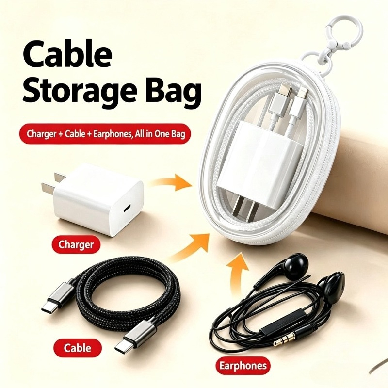 Travel Cable Organizer - 携帯用防水データケーブル収納バッグ 透明PVC多機能オーガナイザー イヤホンと充電ケーブル用