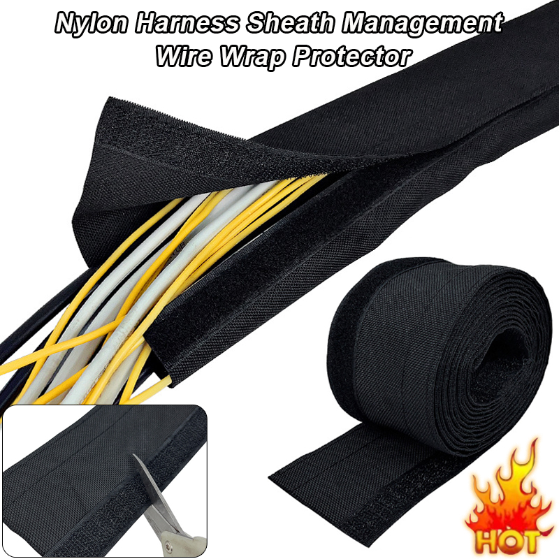 Cable Sleeve Neoprene - 2 メートルナイロンハーネスシース管理ワイヤーラッププロテクター再利用可能な TPE 編組ケーブルスリーブ黒絶縁ベルクロテキスタイルスリーブ