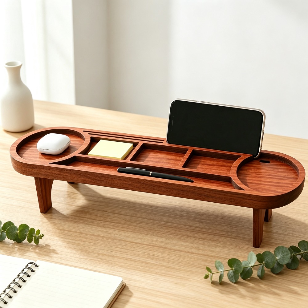 Tech Accessories For Office - 木製デスクオーガナイザー 電話スタンド付き 多機能デスクトップ収納ラック オフィス/家庭用 文房具 ペンホルダー