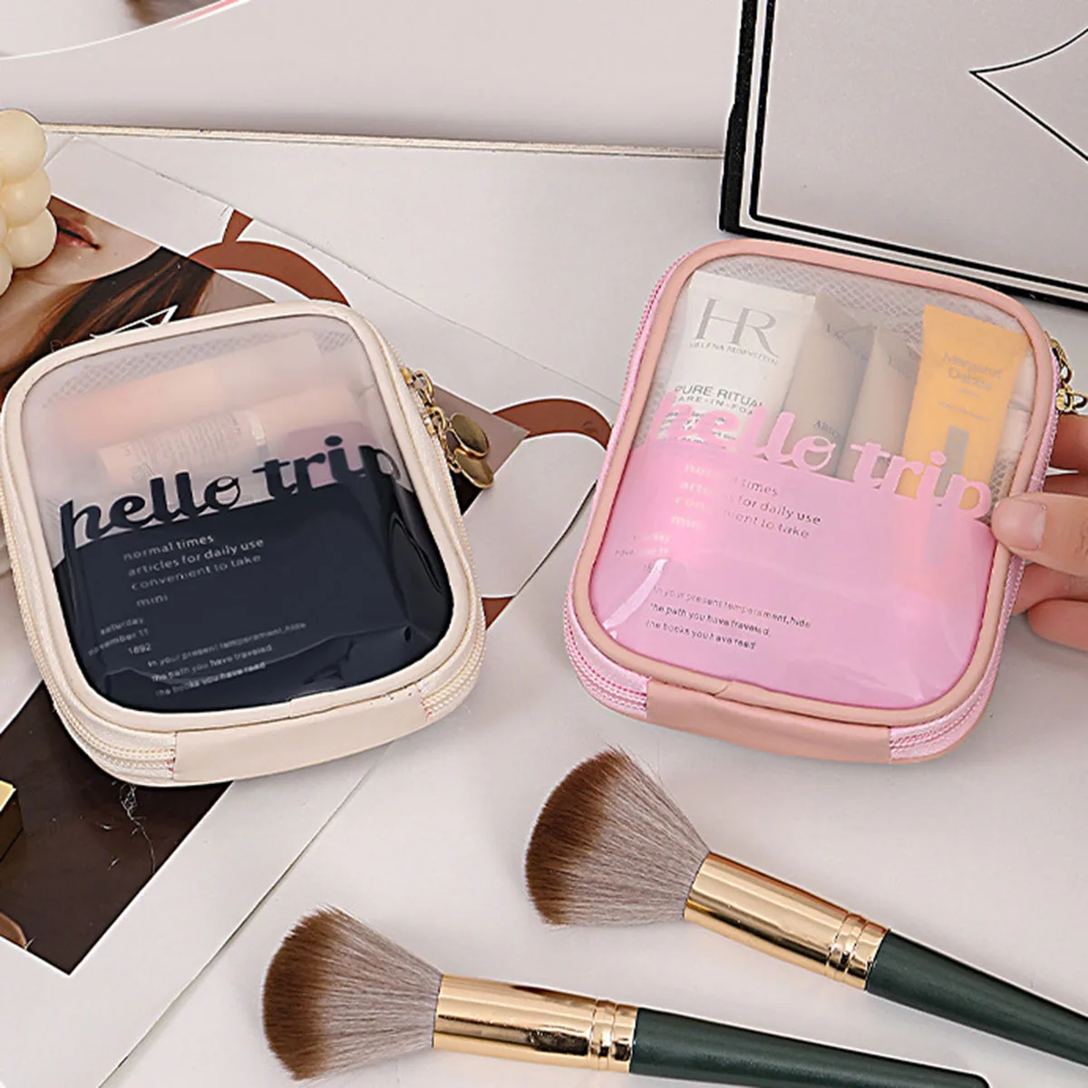 Travel Cable Organizer - 透明ポータブルコスメポーチ、口紅オーガナイザー、トラベルポーチ（Bluetoothヘッドホン、充電ケーブル、タッチアップメイクアップバッグ用）