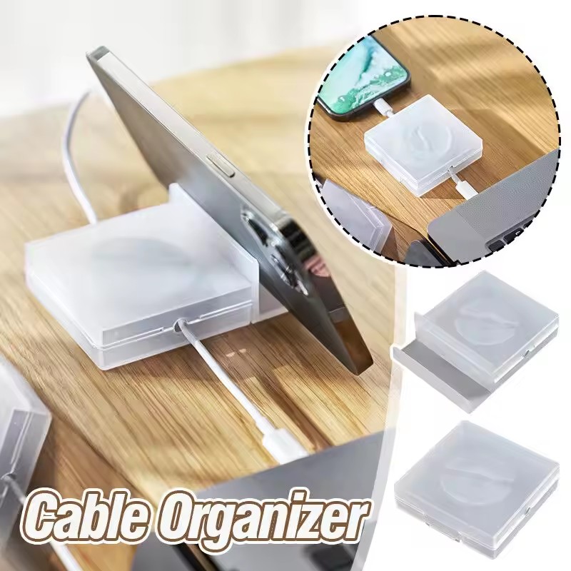 Travel Cable Organizer - ポータブル透明ケーブルオーガナイザー コード管理 USBケーブルワインダー 格納式電話ホルダー 充電器ワイヤー収納プロテクター