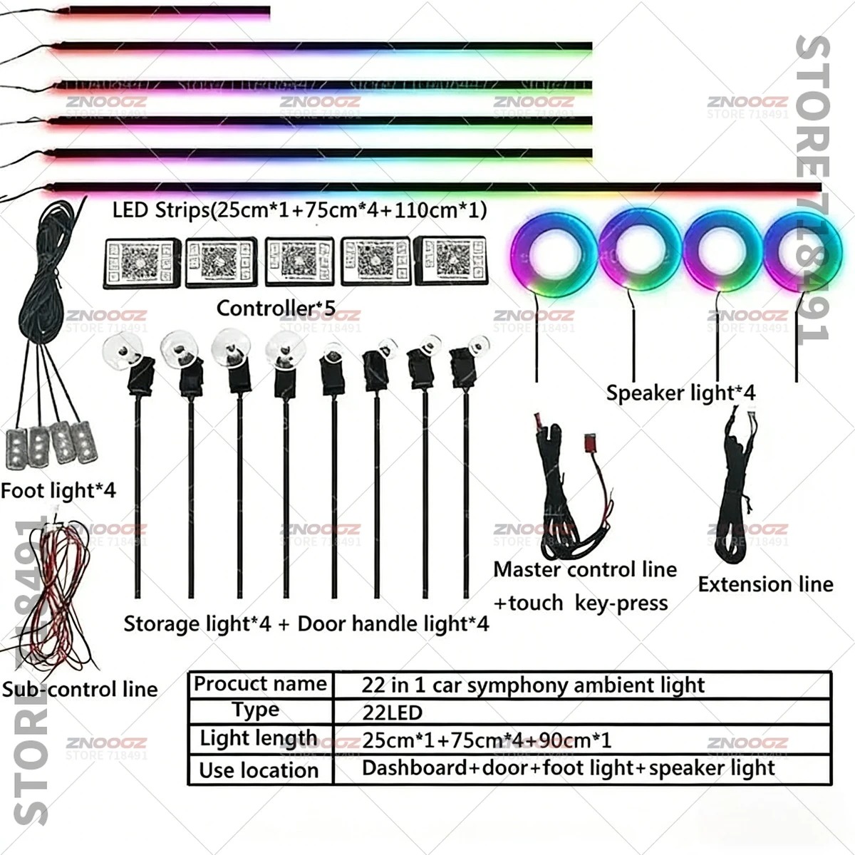 22in1 RGB車内アクリルアンビエントライト RGB隠し - Tech Lighting Accessories のレビューと価格