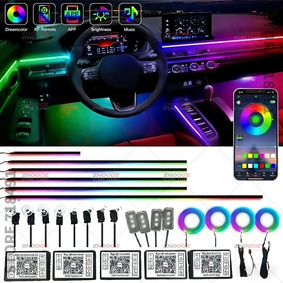 22in1 RGB車内アクリルアンビエントライト RGB隠し - Tech Lighting Accessories のレビューと価格