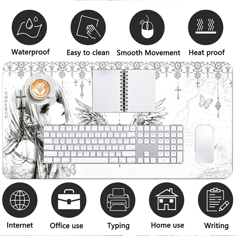 レザーマウスパッド黒白アニメ美学エンジェルガールマウスパッド - Tech Accessories For Desk のレビューと価格